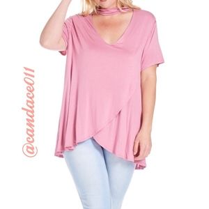 Cross-Wrap Tunic Choker Top (Mauve)